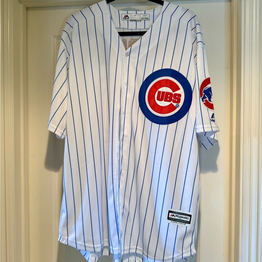 Majestic White and Blue Striped Men's Jersey